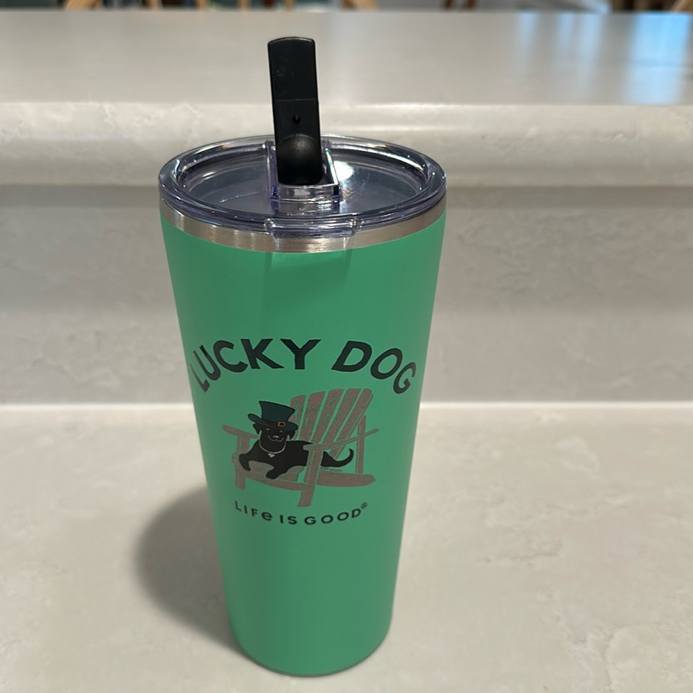 Life Is Good St Patrick's Day Lucky Dog Stainless Steel Tumbler 25 oz